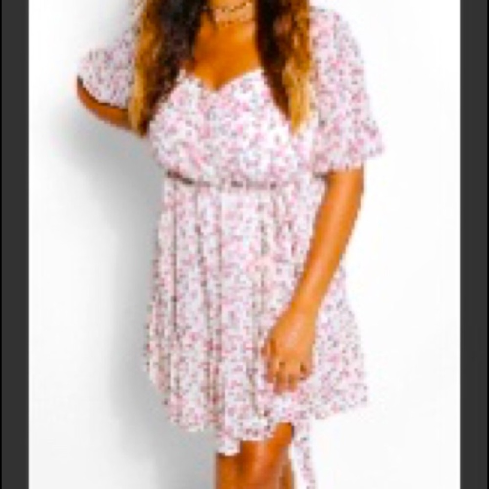 Plus Floral Puff Sleeve Skater Dress